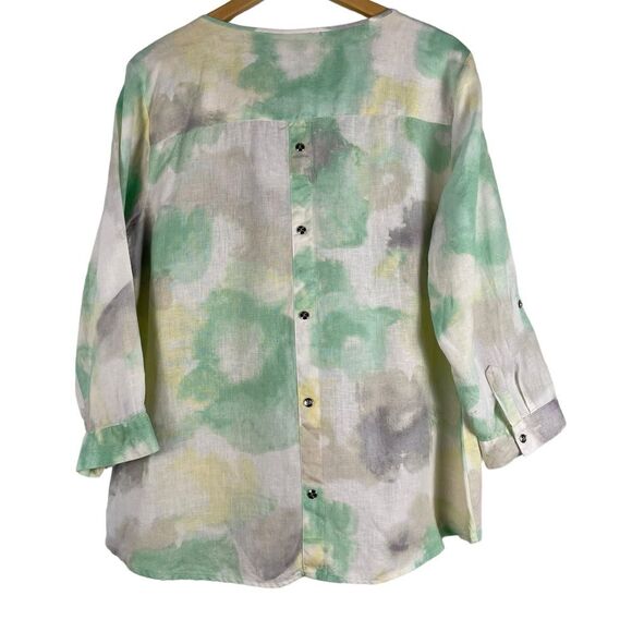 JM Collection Tie-Dye Linen Shirt Size 14 Collarless Button Front - Picture 6 of 9